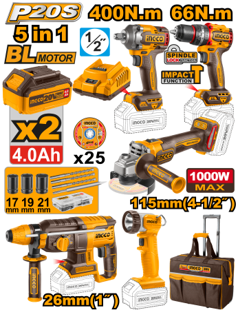 Ingco 5 in 1 Power Tool Kit Review – Great Value Brushless Cordless Combo Kit