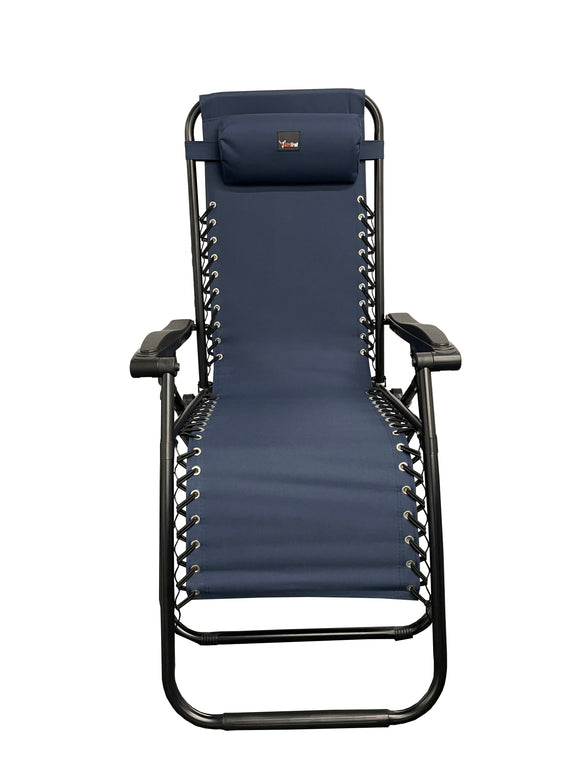 image of Afritrail Adjustable Reclining Deluxe Lounger Chair with Headrest Navy Blue – 130kg Capacity