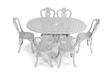 Anray 6 Seater Victoria with 150cm x 96cm Patio Table Set OVAL - White