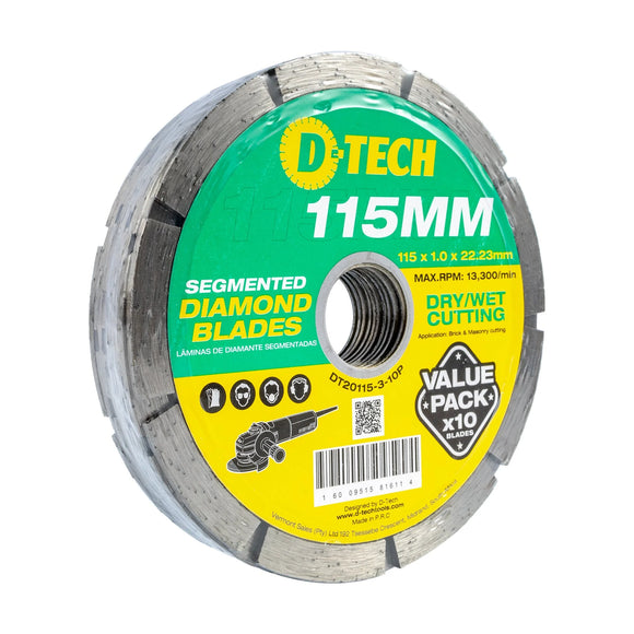 D-Tech Diamond Blade Segmented 115 x 22.23 Brick & Masonry 10Pack - image 01