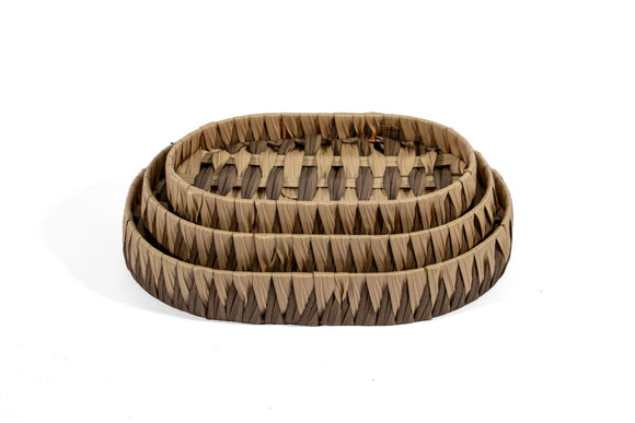 Woven Oval Basket Set – 3-Piece, Brown - image 01