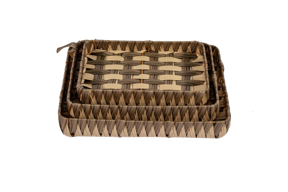 Woven Square Basket Set – 3-Piece, Beige - image 01
