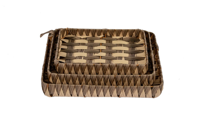 Woven Square Basket Set – 3-Piece, Beige - image 01