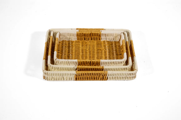 Rattan Woven Square Basket Set – 3-Piece, White - image 01