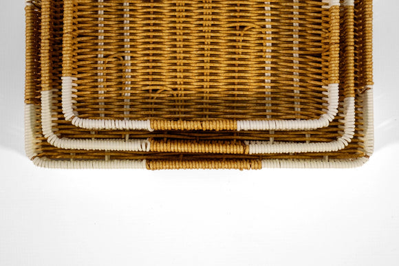 Rattan Woven Square Basket Set – 3-Piece, White - image 02