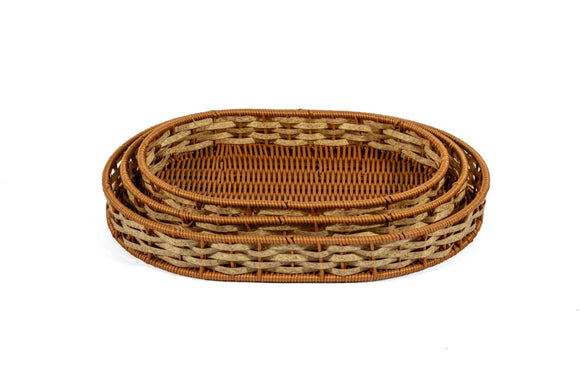 Rattan Woven Oval Basket Set – 3-Piece, Natural - image 01