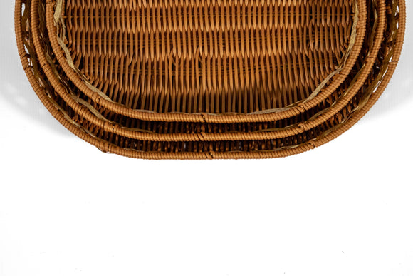 Rattan Woven Oval Basket Set – 3-Piece, Natural - image 02