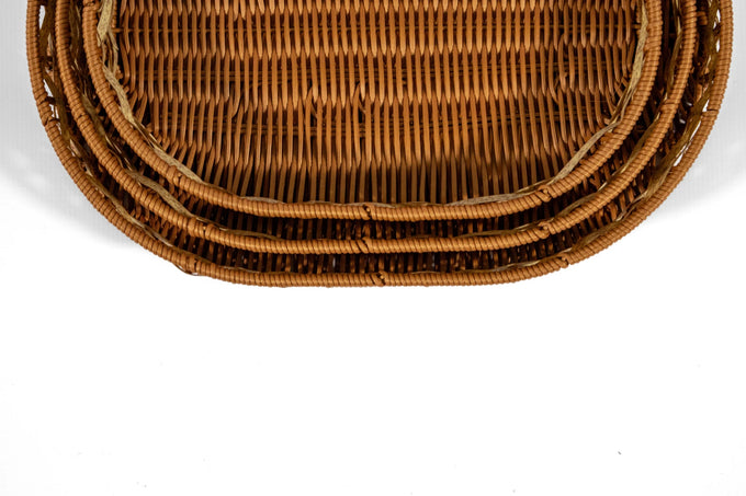 Rattan Woven Oval Basket Set – 3-Piece, Natural - image 02