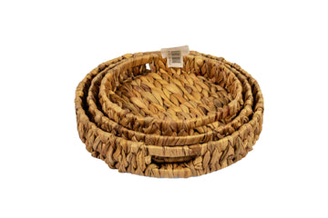Hyacinth Woven Round Basket Set – 3-Piece, Natural - image 01