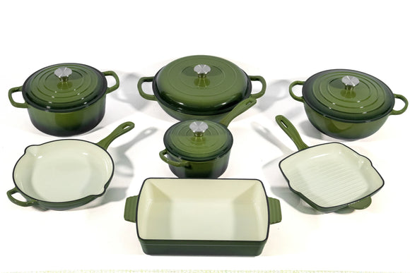 Cast Iron Cookware Set – 11-Piece, Olive Green - image 01