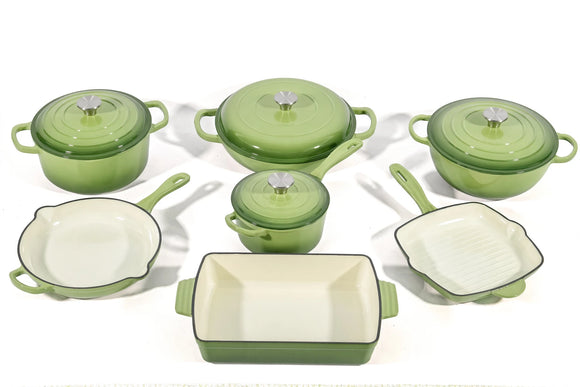 Cast Iron Cookware Set – 11-Piece, Light Green - image 01