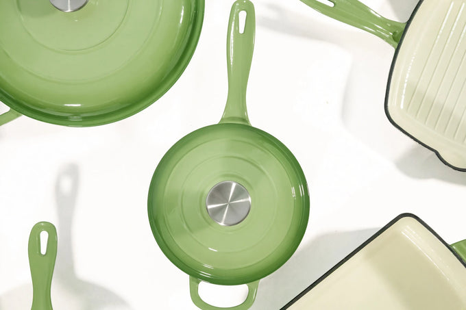 Cast Iron Cookware Set – 11-Piece, Light Green - image 02