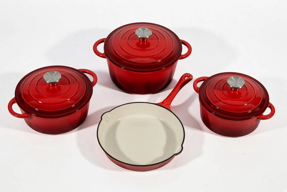 Cast Iron Cookware Set – 7-Piece, Red - image 03