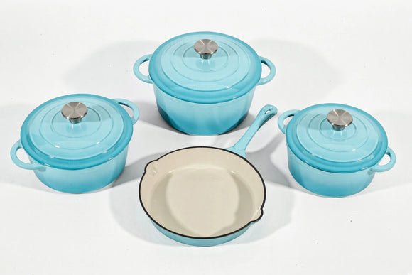 Cast Iron Cookware Set – 7-Piece, Turquoise - image 01