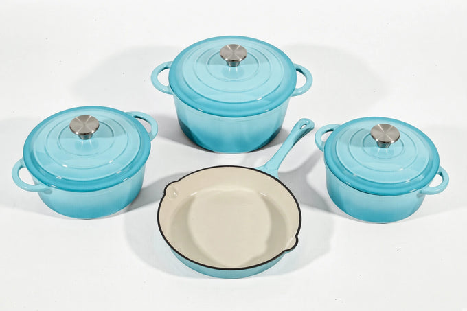 Cast Iron Cookware Set – 7-Piece, Turquoise - image 01