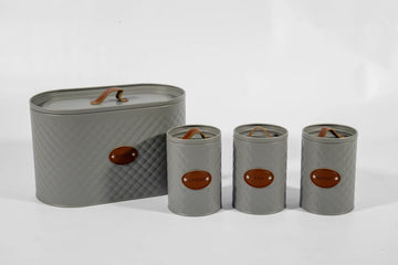Kitchen Canister & Bread Box Set – Grey & Brown - image 01