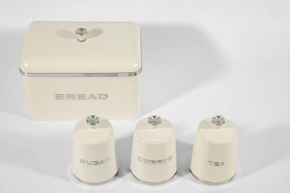 Kitchen Canister & Bread Box Set – White with Silver Base - image 01