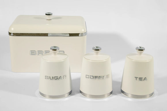 Kitchen Canister & Bread Box Set – White with Silver Base - image 02