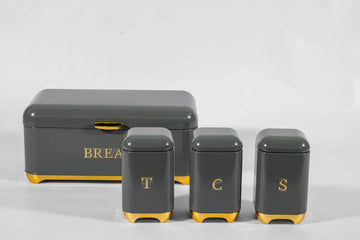 Kitchen Canister & Bread Box Set – Grey with Gold Base - image 02