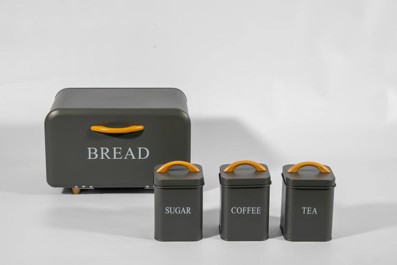 Kitchen Canister & Bread Box Set – Grey with Wood Handle - image 02