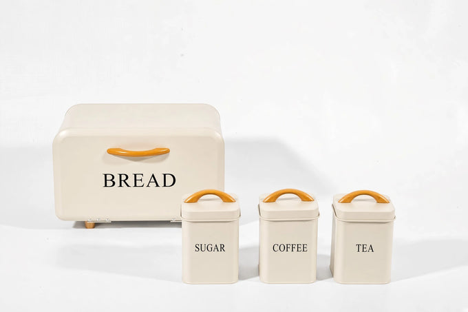 Kitchen Canister & Bread Box Set – White with Wood Handle - image 02