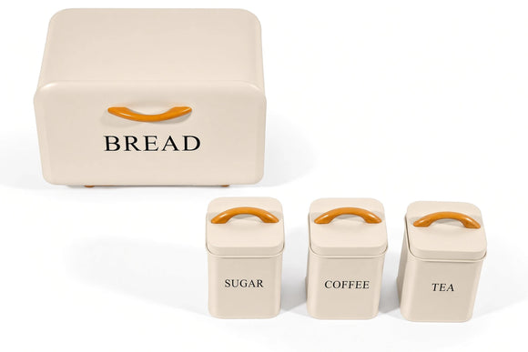 Kitchen Canister & Bread Box Set – White with Wood Handle - image 03