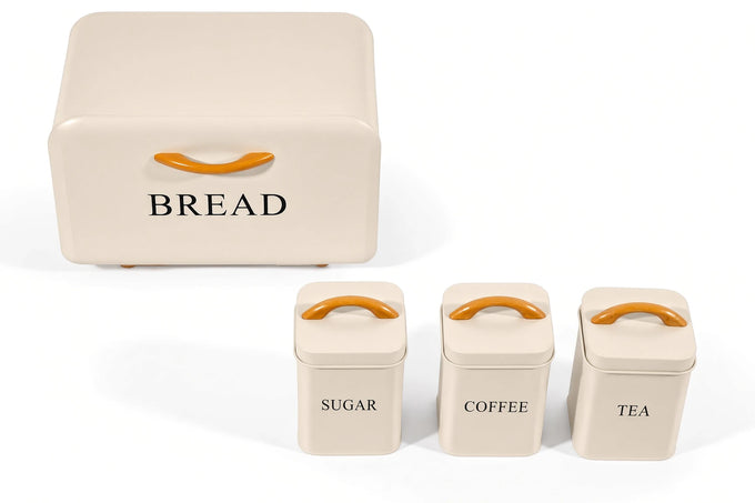 Kitchen Canister & Bread Box Set – White with Wood Handle - image 03