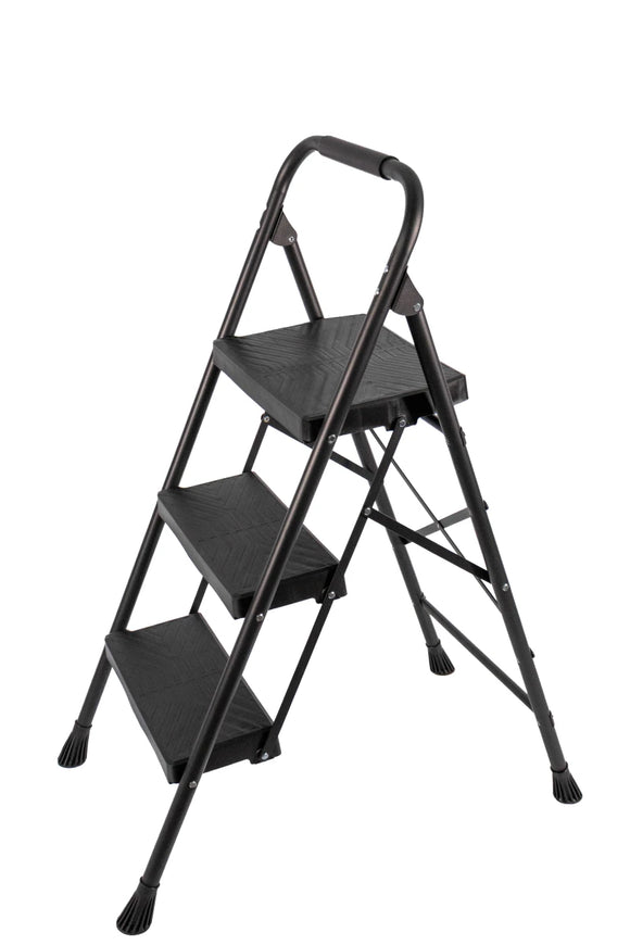 3-Step Foldable Ladder – Black, 200 kg - image 01