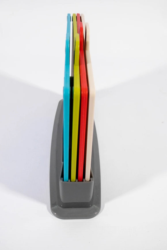 Cutting Board Set with Holder – 4-Piece, Assorted Colours - image 02