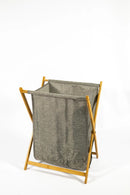 Bamboo Frame Laundry Basket – Grey Fabric (42 x 34 x 60 cm) - image 01