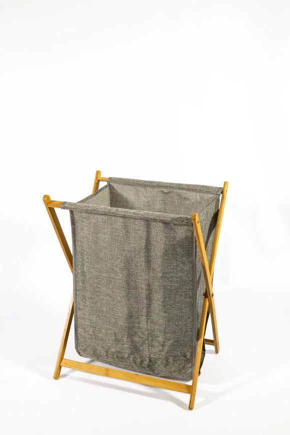 Bamboo Frame Laundry Basket – Grey Fabric (42 x 34 x 60 cm) - image 01