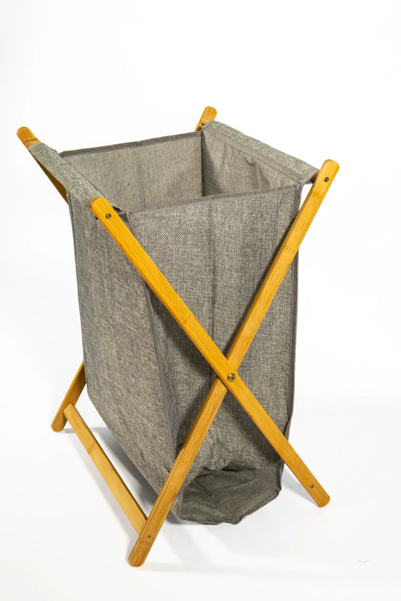 Bamboo Frame Laundry Basket – Grey Fabric (42 x 34 x 60 cm) - image 02