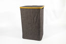 Bamboo Frame Laundry Basket with Lid – Grey Fabric (40 x 30 x 60 cm) - image 02