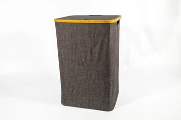 Bamboo Frame Laundry Basket with Lid – Grey Fabric (40 x 30 x 60 cm) - image 02