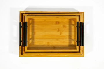 Bamboo Serving Tray Set with Black Handles – 3-Piece - image 01