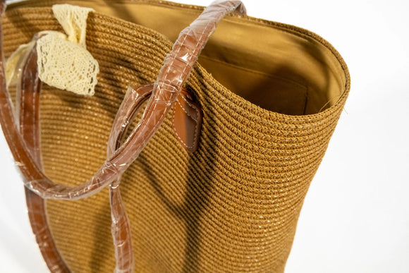 Sisal-Style Bag with Lace – Beige - image 03