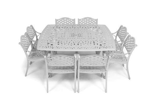 Anray 8 Seater Lattice with 164cm x 164cm Patio Table Set SQUARE - White