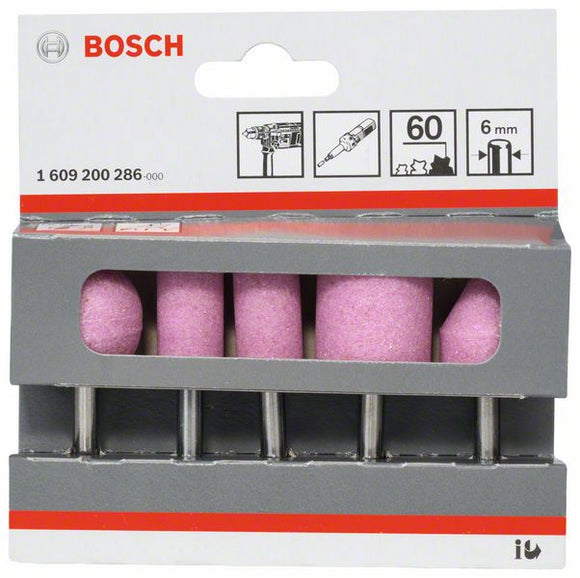 Grinding stone set, 15-25 mm diameters, 60 grit, 5 different shapes