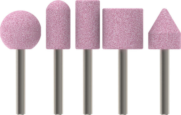 Grinding stone set, 15-25 mm diameters, 60 grit, 5 different shapes