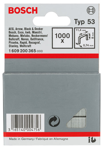 Bosch Staple, type 53 11,4 x 0,74 x 8 mm, 1000 pc