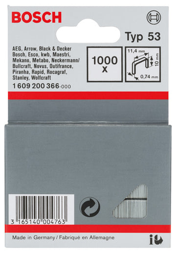 Bosch Staple, type 53 11,4 x 0,74 x 10 mm, 1000 pc