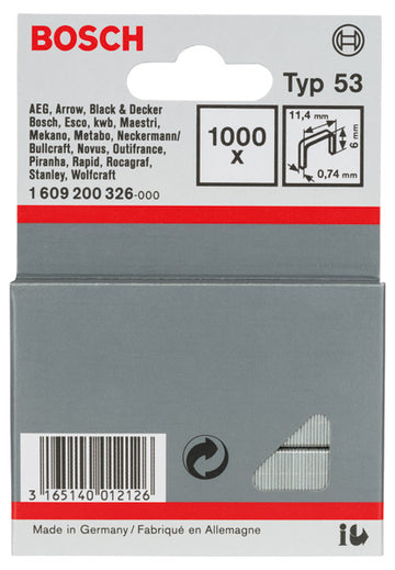 Bosch Staple, type 53 11,4 x 0,74 x 6 mm, 1000 pc