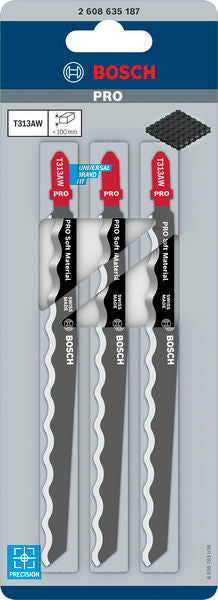 PRO Soft Material T313AW Jigsaw Blade, 152 mm, 3 pcs - 0