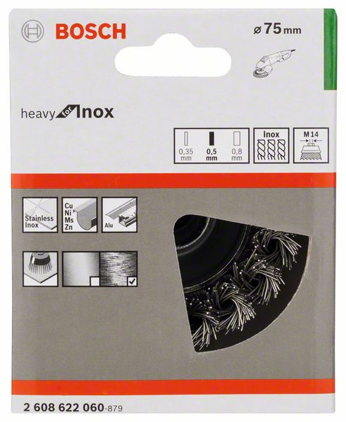 PRO Stainless Steel heavy Cup Brush, 75 x 0.5 mm, Thread