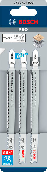 PRO Multi Material thick and thin T345XF Jigsaw Blade, 132 mm, 3 pcs - 0