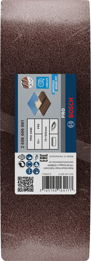 Sanding belt Best for Wood 75 x 533 mm, 60 Grit, 10 pc