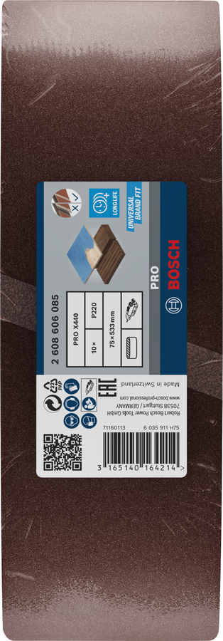Sanding belt Best for Wood 75 x 533 mm, 220 Grit, 10 pc