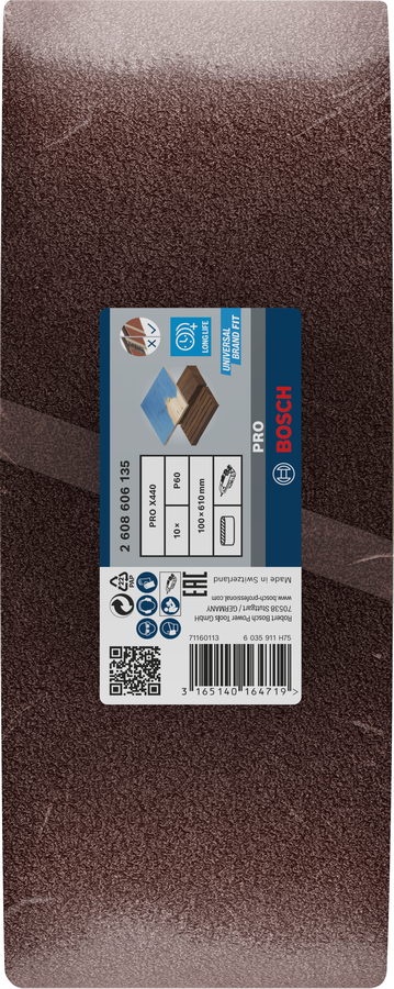 Bosch Sanding belt Best for Wood 100 x 610 mm, 60 Grit, 10 pc