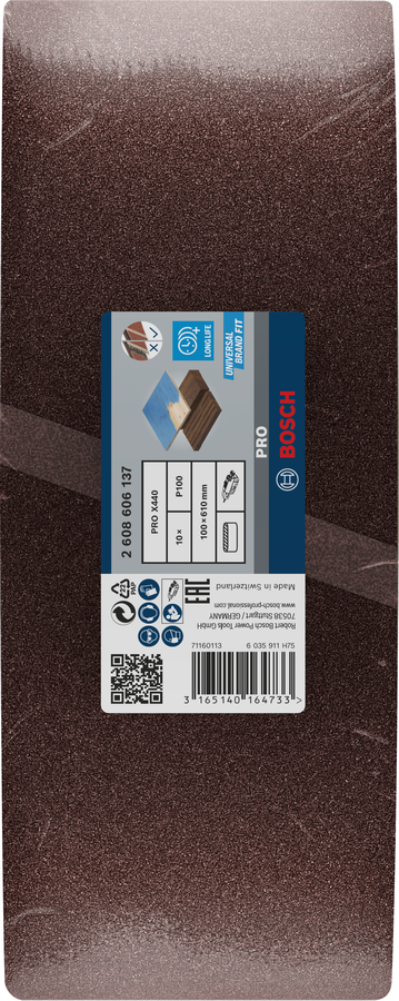 Bosch Sanding belt Best for Wood 100 x 610 mm, 100 Grit, 10 pc
