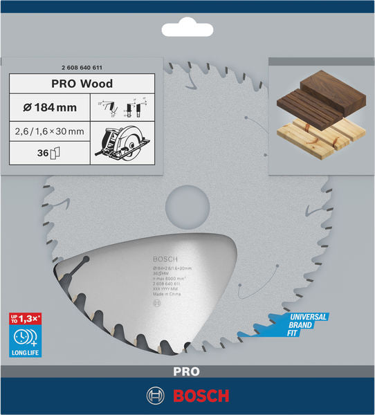 PRO Wood Circular Saw Blade, 184 x 2.6 x 30 mm, T36